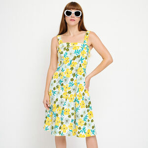 Vintage Jessica Sears Canada Yellow Floral Fit & Flare Sundress Cotton Spandex 4